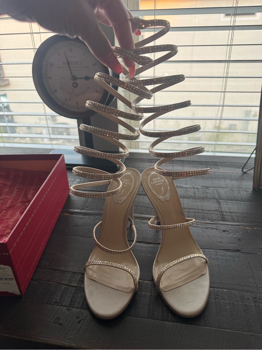 Rene Caovilla Super Cleo beige rhinestone sandals